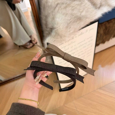 低饱和棕调韩系蝴蝶结发箍高级感