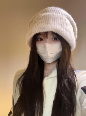 戴上巨显脸小！白色毛线帽显脸小大头围时尚洋气2025新款女针织帽