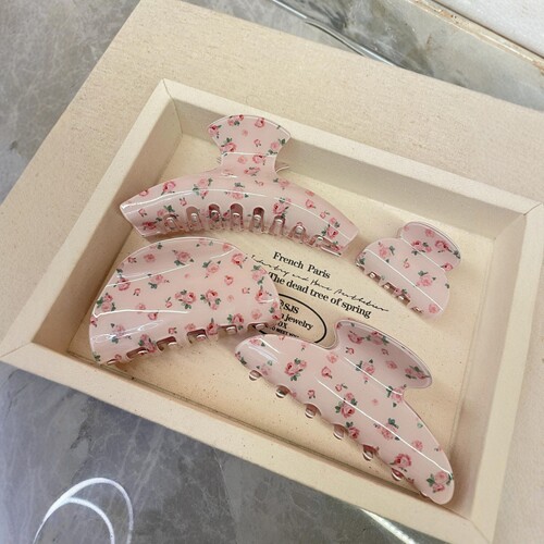 玫瑰粉韩系碎花抓夹超仙氛围感