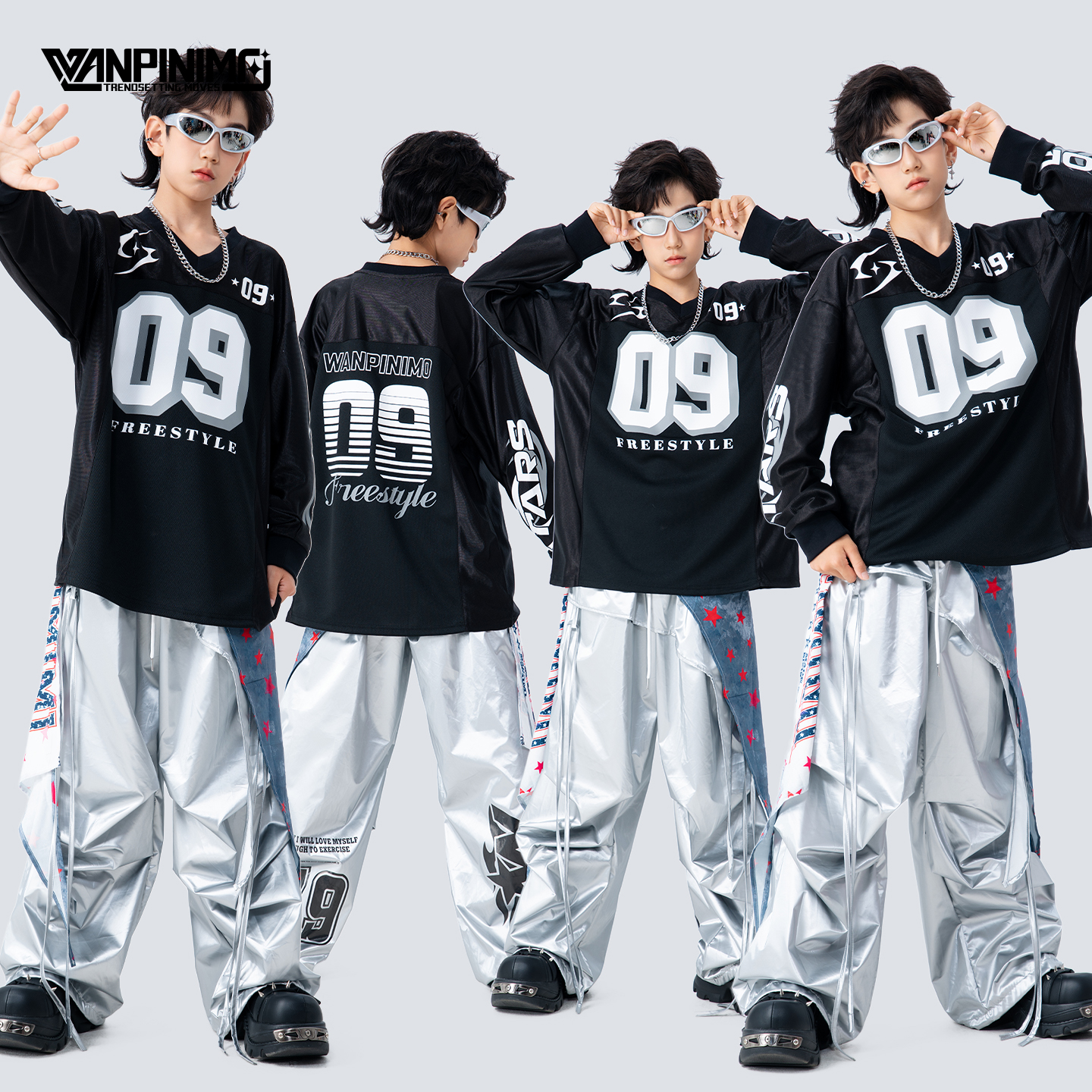 顽皮尼莫童装嘻哈街舞儿童潮服宽松炸街少儿hiphop潮牌男童演出服