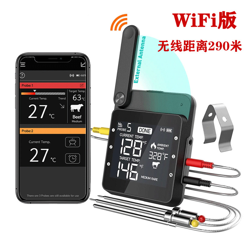智能无线烧烤温度计手机APP远程食物烤箱烤肉牛排测温带报警计时