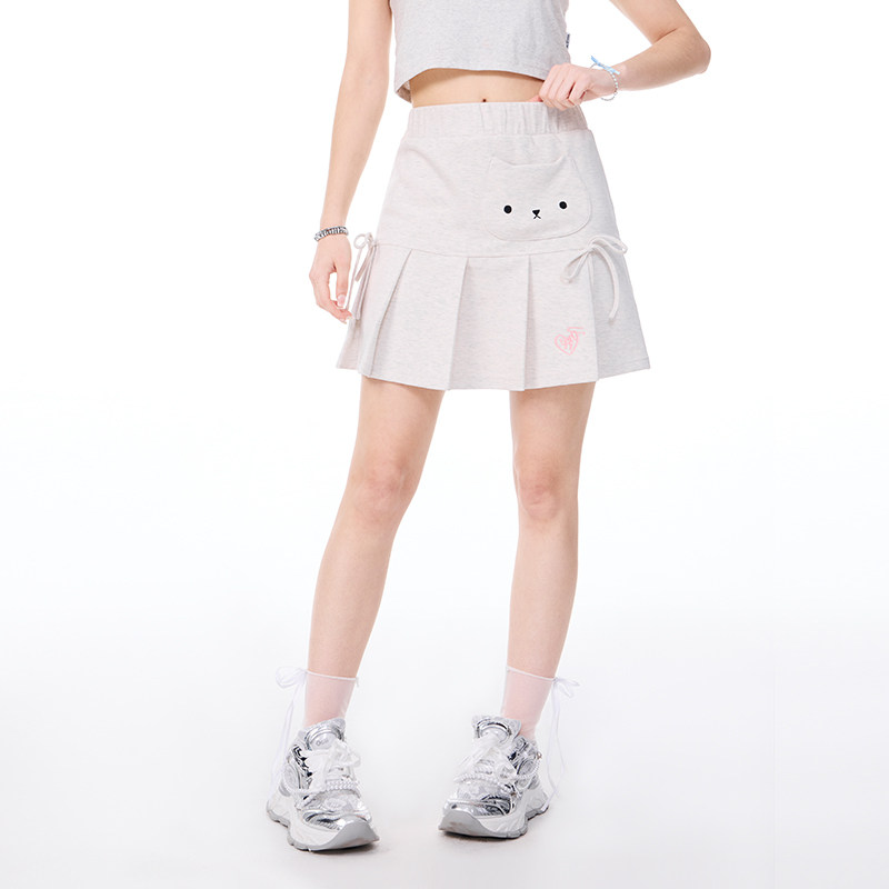 LICKAGIRL小猫口袋灰色百褶裙女夏季百搭甜美显瘦高腰半身A字短裙,女装/女士精品,半身裙,淘宝优惠券,粉丝福利购,淘宝优惠卷