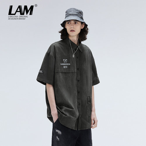 LAMLICKA美式复古潮牌男牛仔衬衫