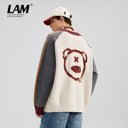 LAMLICKA拼接撞色圆领保暖毛衣