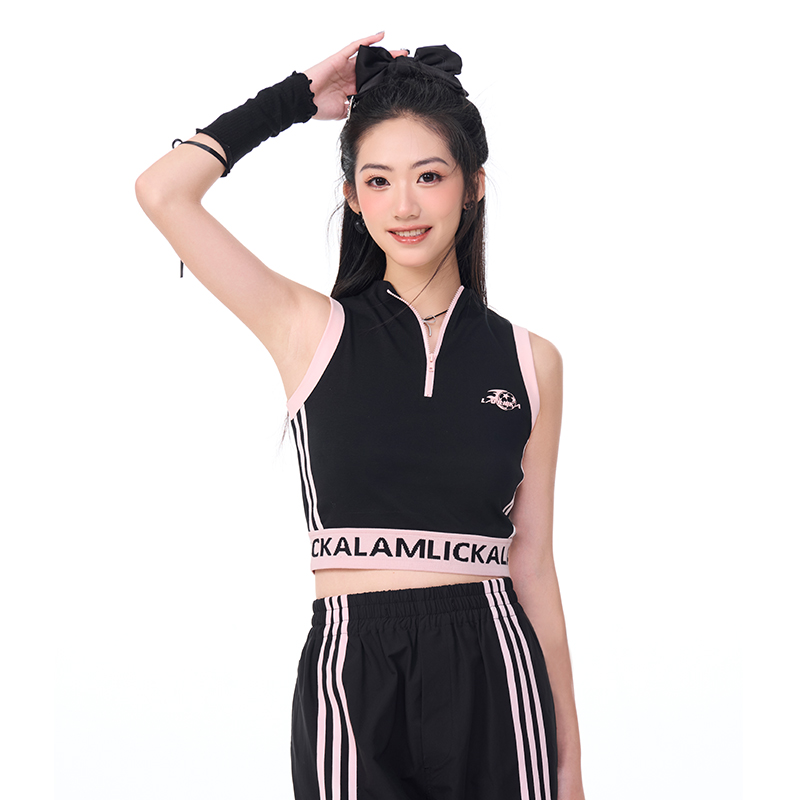 LAMLICKA拉链半开领复古运动背心