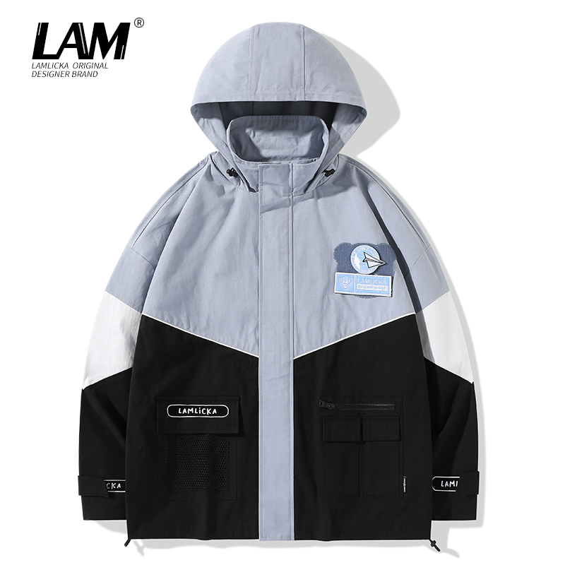 LAMLICKA撞色拼接字母印花夹克男