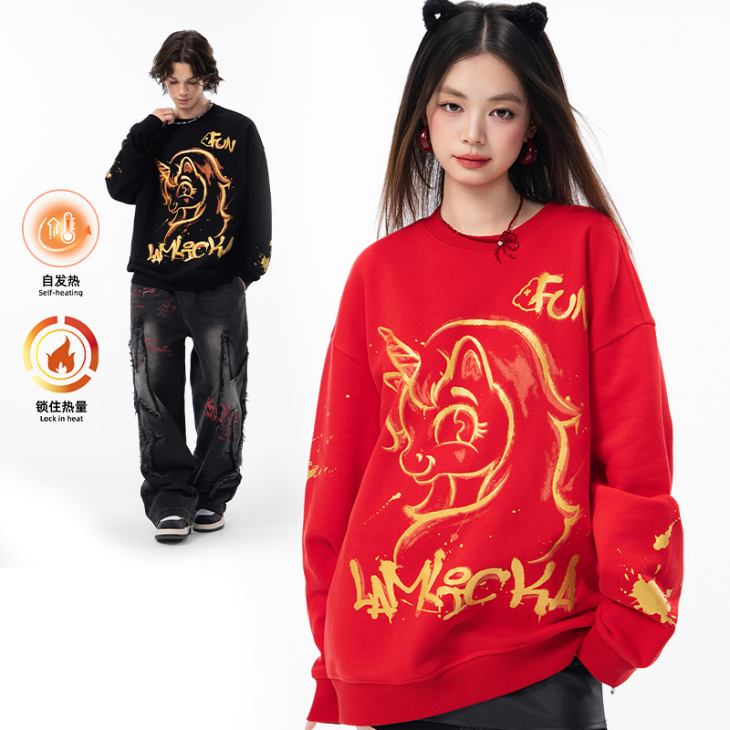 LAMLICKA马年本命年红色圆领卫衣