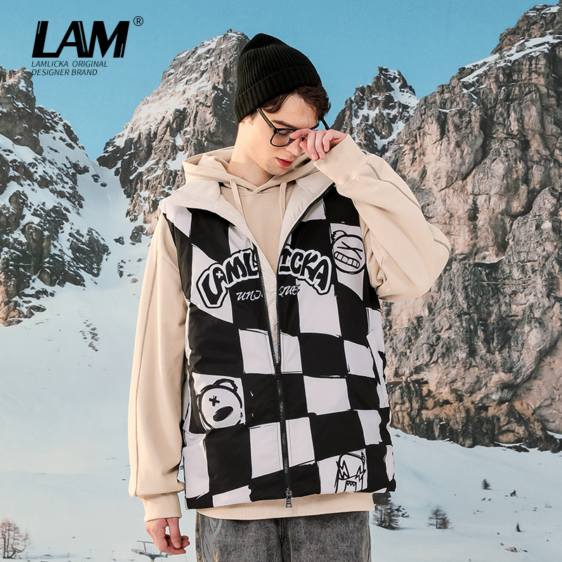 LAMLICKA拼色棋盘格印花马甲