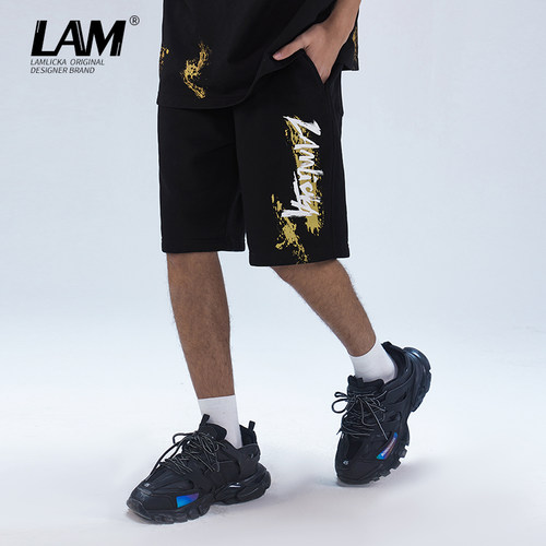 LAMLICKA烫金印花重磅五分短裤男