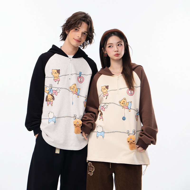 LAMLICKA可爱动物印花半拉链卫衣