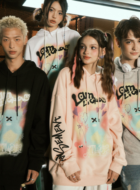LAMLICKA多巴胺晕染印花连帽卫衣男秋新款中性风情侣宽松潮牌上衣