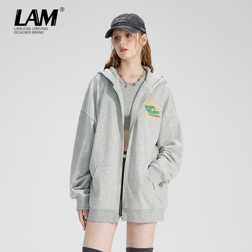 LAMLICKA薄款拉链纯棉开衫卫衣