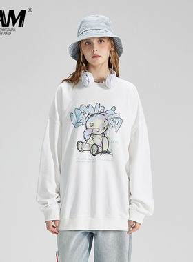 LAMLICKA LAM日系潮牌小熊印花圆领卫衣男女早秋oversize廓形上衣
