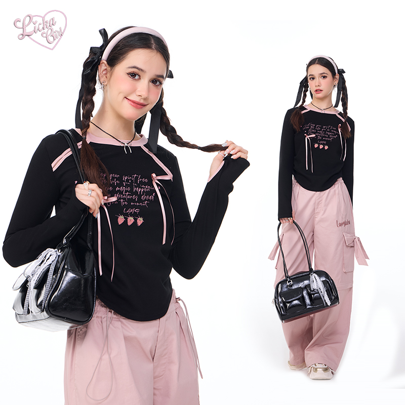 LAMLICKA蝴蝶结印花长袖上衣