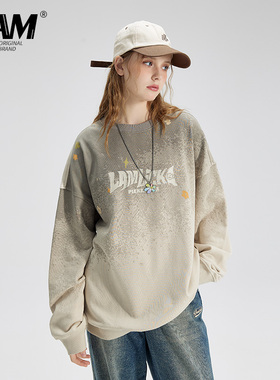 LAMLICKA LAM美式扎染渐变卫衣女春秋款印花圆领潮牌宽松情侣上衣