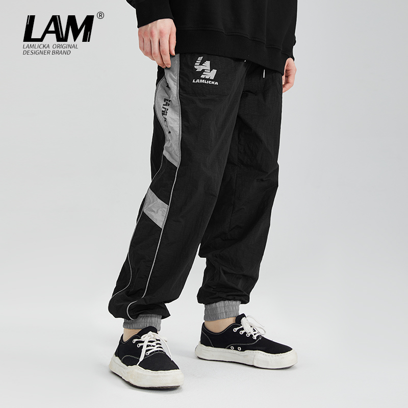 LAMLICKA lam国潮反光条梭织字母束脚休闲裤男松紧运动抽绳长裤秋 - 封面
