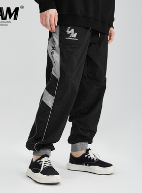 LAMLICKA lam国潮反光条梭织字母束脚休闲裤男松紧运动抽绳长裤秋