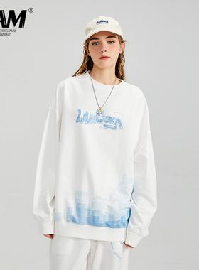 LAMLICKA LAM日系潮牌字母扎染卫衣男潮oversize早秋廓形套头上衣