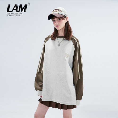 LAM廓形美式复古长袖T恤
