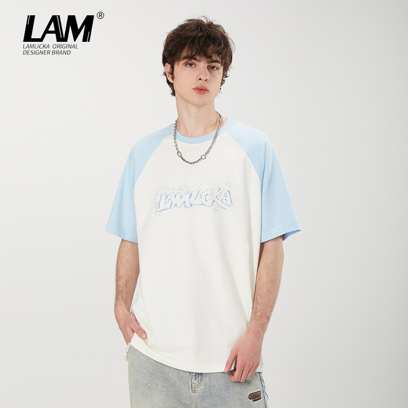 LAMLICKA插肩拼接撞色薄短袖T恤