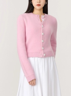 AMAS{专柜哥家}商场同款百搭圆领水晶纽扣长袖针织开衫女148050