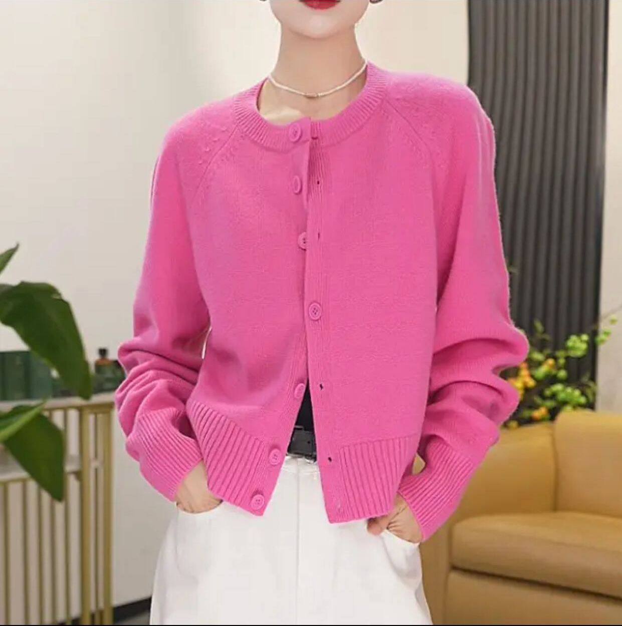 AMA{专柜阿玛家}商场同款气质简约绵羊毛针织开衫短外套女548033