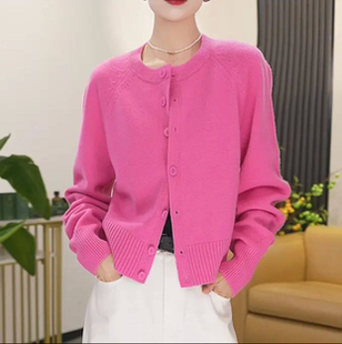 AMA{专柜阿玛家}商场同款气质简约绵羊毛针织开衫短外套女548033