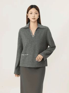 AMAS{专柜哥家}商场同款撞色拼接编织V领小香风针织衫毛衣130121