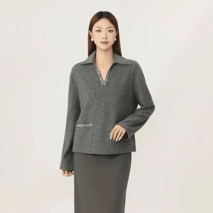 AMAS{专柜哥家}商场同款撞色拼接编织V领小香风针织衫毛衣130121