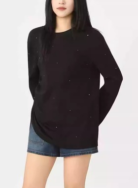 AMAS{专柜阿玛家}商场同款烫钻T恤宽松圆领抽绳收腰上衣女530100