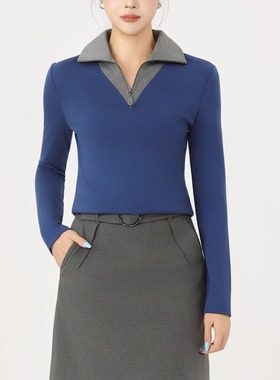 AMAS{专柜阿玛家}商场同款翻领拼色修身长袖收腰休闲卫衣530162