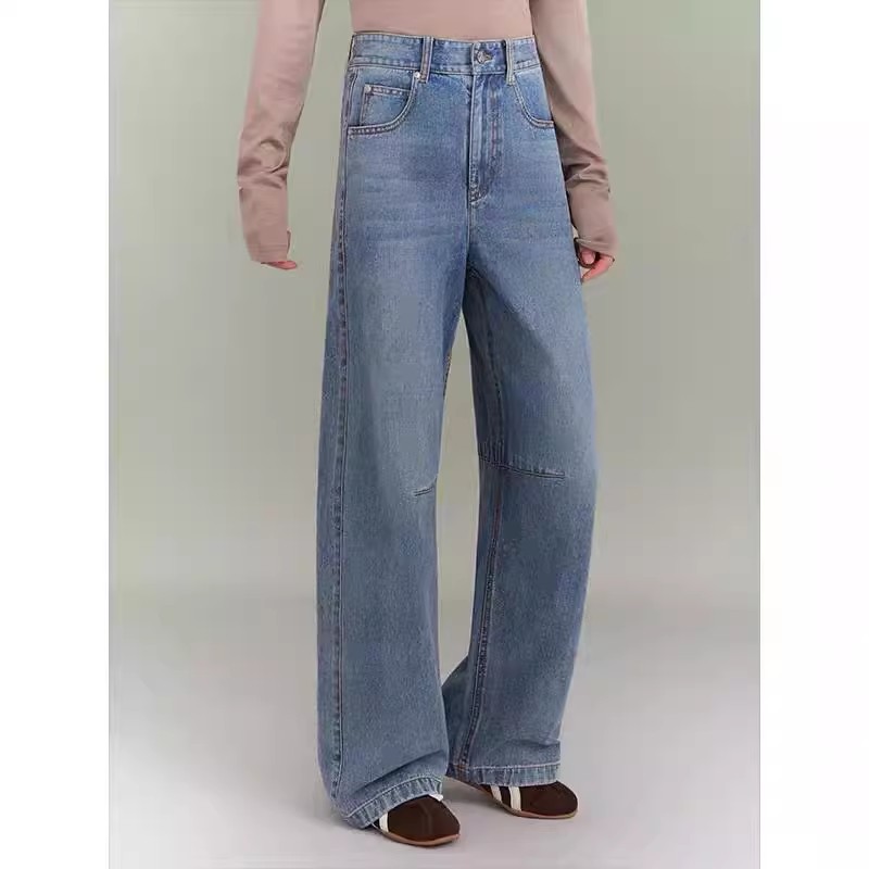 高腰百搭美式休闲小弯刀牛仔裤女
