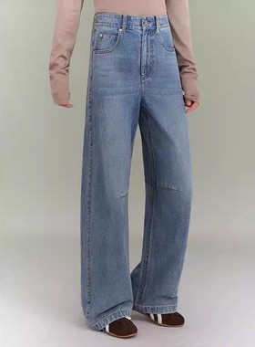 AMAS{专柜阿玛家}明星同款高腰百搭美式休闲小弯刀牛仔裤女510077