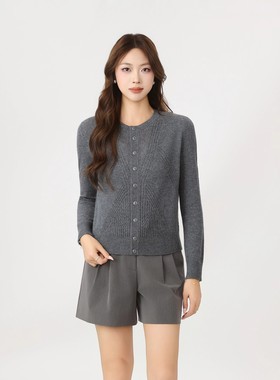 AMAS{专柜哥家}商场同款保暖圆领纯山羊绒针织开衫外套女548057