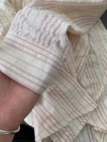 大牌剪标撤柜纯棉宽松条纹衬衫