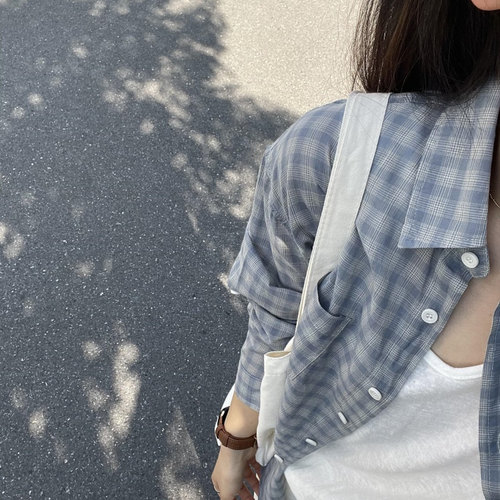 海盐特调格子防晒长袖衬衫女2025夏季薄款设计感法式上衣衬衣外套