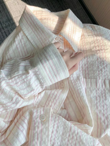 大牌剪标撤柜条纹纯棉衬衫外套女