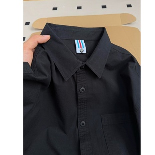 春秋款100%纯棉正肩黑色衬衫长袖衬衣内搭叠穿外穿情侣男女款上衣