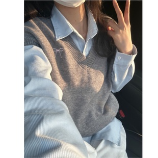 蓝白竖条纹长袖衬衫女款秋季日系学院风情侣上衣美式复古宽松衬衣