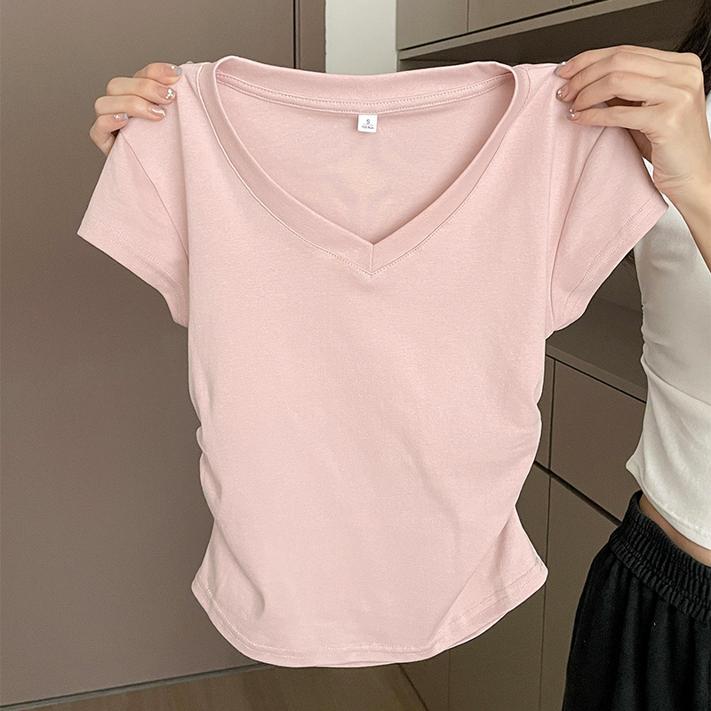 品牌剪标撤柜褶皱短款短袖T恤女