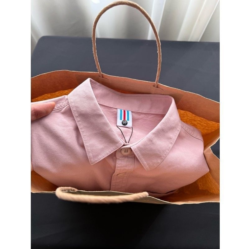 粉色纯棉长袖衬衫女款秋冬季