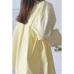 2025新款多巴胺奶黄色纯棉衬衫女宽松衬衣薄外套防晒开衫外穿