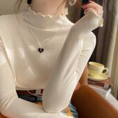 德绒打底衫 半高领加绒保暖内搭木耳边上衣 女秋冬高级感2025年新款