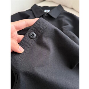 春秋款100%纯棉正肩黑色衬衫长袖衬衣内搭叠穿外穿情侣男女款上衣