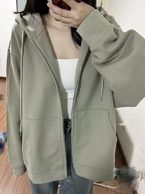 重磅纯棉轻奢拉链连帽卫衣外套女