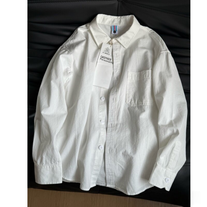 全棉纯棉白色长袖衬衫女内搭叠穿打底衬衣少年感韩版穿搭情侣外套