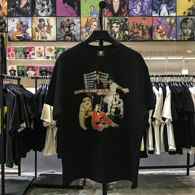 后街男孩怀旧复古印花落肩t恤