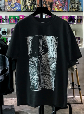 oldSkool个性复古夏季潮牌t恤印花重磅落肩袖情侣重口味短袖欧美