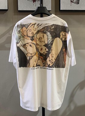 ins欧美风潮牌寺田克也画师印花t恤男女同款落肩短袖创意纯棉宽松