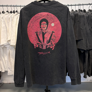 Thriller迈克尔杰克逊怀旧系列t恤个性美国潮牌圆领背后印花长袖